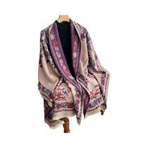 Lenço Xale De Caxemira Quente De Inverno Feminino Com Estampa Floral, Pashmina Grossa, Poncho
