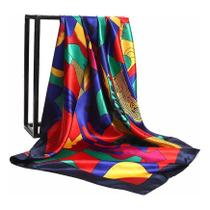 Lenço Xale Echarpe, Estampado, 90x 90 Cm Elegante - Cetim