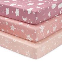 Lençóis com elástico FIEMOL, 132x71 cm, microfibra, Pink Stars, pacote com 3 Lençóis com elástico FIEMOL, 132x71 cm, microfibra, Pink Stars, pacote com 3