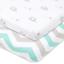 Lençóis de berço Bedside Sleeper Joey + Joan, pacote com 2, cinza, menta