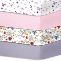 Lençóis de berço Bimocosy, pacote com 4, 28 x 52 cm, microfibra, floral/elefante Lençóis de berço Bimocosy, pacote com 4, 28 x 52 cm, microfibra, floral/elefante