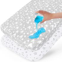 Lençóis de berço impermeáveis Biloban, pacote com 2, 100% algodão, branco, cinza Lençóis de berço impermeáveis Biloban, pacote com 2, 100% algodão, branco, cinza