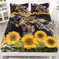 Lençóis de cama Axolotl Highland Cow Flower de poliéster de tamanho completo Lençóis de cama Axolotl Highland Cow Flower de poliéster de tamanho completo