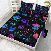 Lençóis de cama Axolotl Neon Cats Queen Size com 1 apartamento, 1 ajustado Lençóis de cama Axolotl Neon Cats Queen Size com 1 apartamento, 1 ajustado