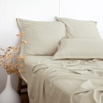 Lençóis de cama PANDATEX Bege com textura de linho Queen Size 4 peças Lençóis de cama PANDATEX Bege com textura de linho Queen Size 4 peças