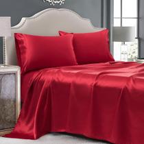 Lençóis de cetim Cobedzy Red Queen Size, conjunto de 4 peças Lençóis de cetim Cobedzy Red Queen Size, conjunto de 4 peças