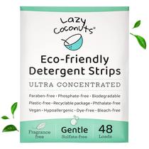 Lençóis de detergente para a roupa Lazy Coconuts, sem sulfato, 75 tiras