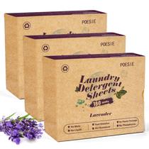 Lençóis de detergente para roupa Poesie com aroma de lavanda, pacote com 3, 480 folhas, 240 cargas, tiras de roupa, sem jarro de plástico, detergente de roupa portátil para viagens, sem líquido, HE para acampar, dormitório e vida