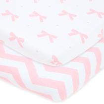 Lençóis Pack n Play Joey + Joan Fitted, pacote com 2 unidades de algodão rosa Lençóis Pack n Play Joey + Joan Fitted, pacote com 2 unidades de algodão rosa