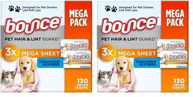 Lençóis secadores Bounce Pet Hair e Lint Guard 130 unidades x2
