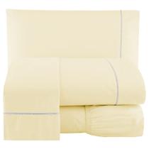 Lençol 4 Peças Queen 400 Fios Bege Toque Suave Ponto Palito Casa Dona