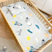 Lençol Bebê Berço Americano Com Elástico E Fro Branco Espaci