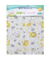 LENÇOL BERÇO Americano JOGO 3 PÇS 100% ALGODÃO SAFARI CINZA