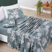 Lençol Cama Queen Celi Micropercal 200 Fios - Verde Floral