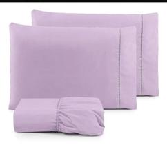 Lençol Casal 3 peças 200 fios 100% algodão com fronha em ponto palito Lilás