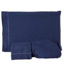 Lençol Casal 3 Peças 400 Fios Macio de Qualidade Luxo Azul Marinho
