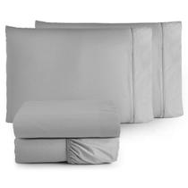 Lençol Casal 4 Peças 400 Fios Toque Macio Luxo Cinza