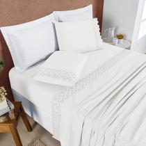 Lencol Casal King Size London Bordado Inglês 200 Fios 04 Pçs - Off White Lencol Casal King Size London Bordado Inglês 200 Fios 04 Pçs - Off White