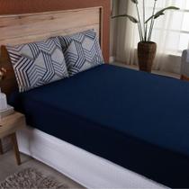 Lençol Casal Malha Fio Penteado Algodão 3 Peças - Azul Top