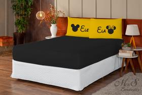 Lençol casal padrão 03 peças ele ela - preto/amarelo