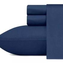 Lençol Casal Padrão Avulso S/Elástico MicroPercal 400 Fios Marinho