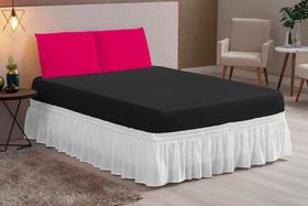 Lençol casal queen 03 peças pink preto liso