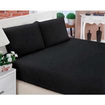 Lençol Casal Queen Com Elástico + Fronhas 3 Peças Preto