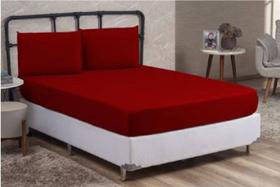 Lençol Casal Queen Com Elástico + Fronhas 3 Peças Vermelho