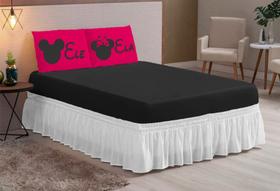 Lençol casal queen microifbra elasticado duas fronhas estampadas ele ela