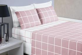 Lençol Casal Queen Size Austin Xadrez 200 Fios - Rosa