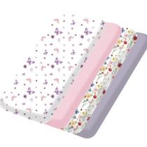 Lençol com elástico Bimocosy Mini Crib 38 x 26", pacote com 4 borboletas florais Lençol com elástico Bimocosy Mini Crib 38 x 26", pacote com 4 borboletas florais