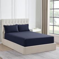Lençol com Elástico de Flanela Sweet Home Collection - Tamanho Full - Azul Marinho