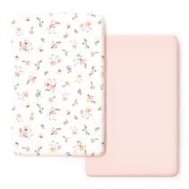 Lençol com elástico GRSSDER Pack n Play 97 x 61 x 15 cm com estampa rosa e rosa, 2 unidades