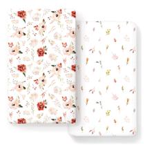 Lençol com elástico GRSSDER, pacote com 2 unidades, malha macia, rosa floral
