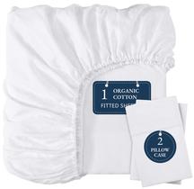 Lençol com elástico LANE LINEN, tamanho completo, 100% algodão orgânico, branco