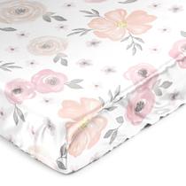 Lençol com elástico Sweet Jojo Satin Pink Grey Floral 132x71 cm