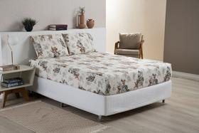 Lençol Com Fronhas Ponto Palito Estampado Casal King Cama Box 3 Peças