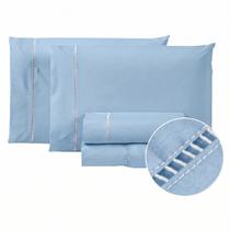Lençol com Ponto Palito Casal Percal 300 Fios Extra Macio 100 Algodão 4 Peças com Elástico Lençol com Ponto Palito Casal Percal 300 Fios Extra Macio 100 Algodão 4 Peças com Elástico