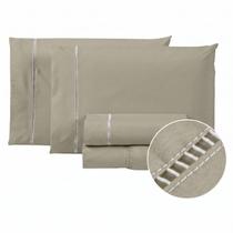 Lençol com Ponto Palito King Size Percal 300 Fios Extra Macio 100 Algodão 4 Peças com Elástico Lençol com Ponto Palito King Size Percal 300 Fios Extra Macio 100 Algodão 4 Peças com Elástico