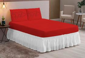 Lençol coração todo vermelho queen box microfibra