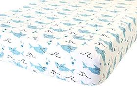 Lençol de berço 100% algodão - Roupa de cama de bebê Premium - Macia, respirável e durável - Shark Print