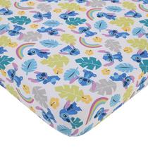 Lençol de berço NoJo Disney Stitch azul, azul-petróleo, limão e branco Lençol de berço NoJo Disney Stitch azul, azul-petróleo, limão e branco