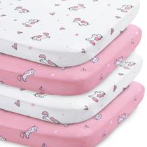 Lençol de berço, pacote com 4, SPRINGSPIRIT para bebês e meninas, estampa rosa Lençol de berço, pacote com 4, SPRINGSPIRIT para bebês e meninas, estampa rosa
