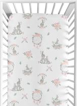 Lençol de berço Sweet Jojo Designs Blush Pink/Grey Bunny Floral