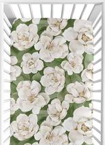 Lençol de berço Sweet Jojo Designs Sage Green Boho Flower Floral