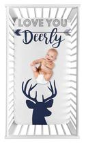 Lençol de berço Sweet Jojo Designs Woodland Deer Boy azul marinho