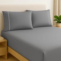 lençol de cama com elástico micropercal 200 fios com fronhas palito solteiro,casal,queen,king