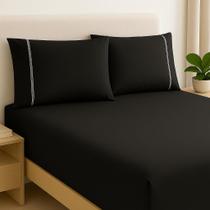 lençol de cama com elástico micropercal 200 fios com fronhas palito solteiro,casal,queen,king