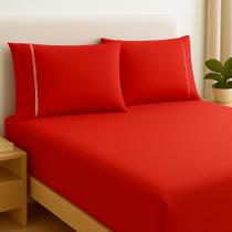 lençol de cama com elástico micropercal 200 fios com fronhas palito solteiro,casal,queen,king