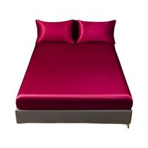 Lençol De Cetim De Cor Sólida Com Elástico Para Colchão De Casal, Queen E Twin Em Seda Gelada